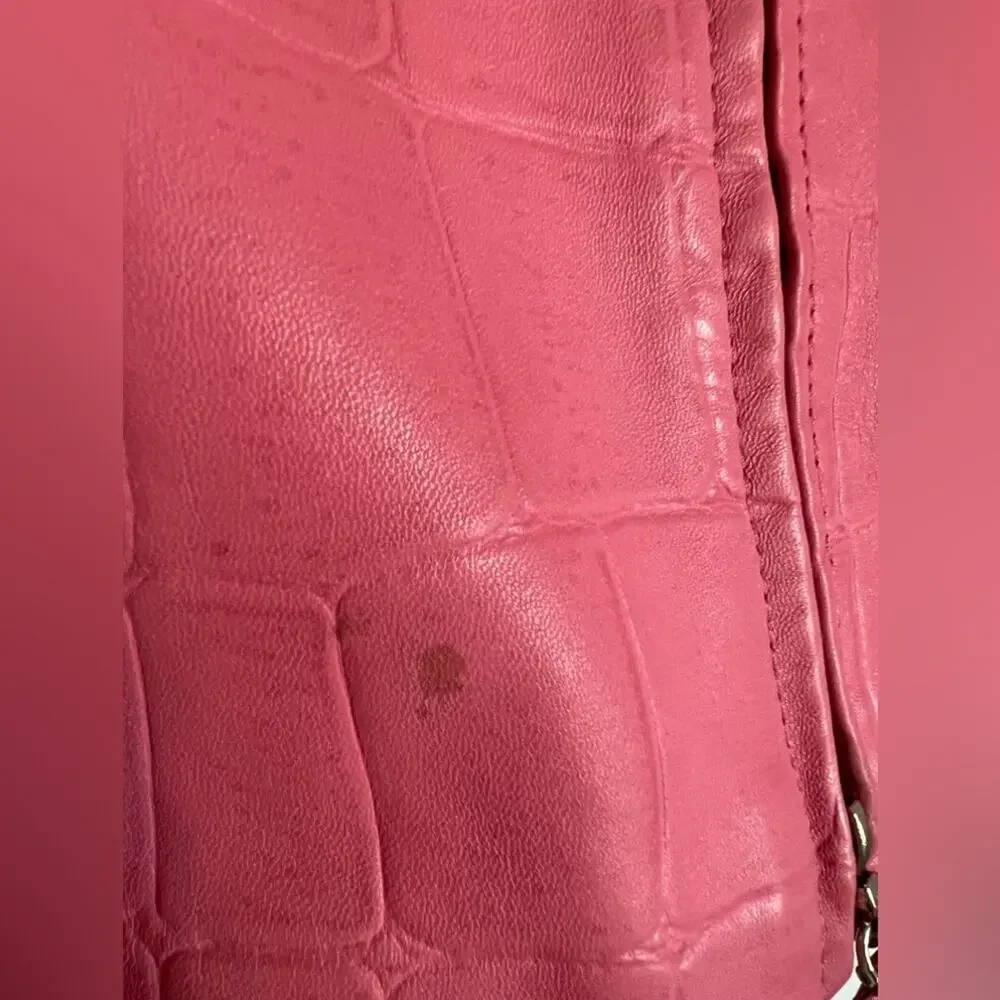 Escada 2/4 vintage RARE pink lamb leather skirt suit jacket set fall unique